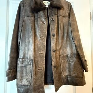 Eddie Bauer Brown distressed Leather Jacket great condition